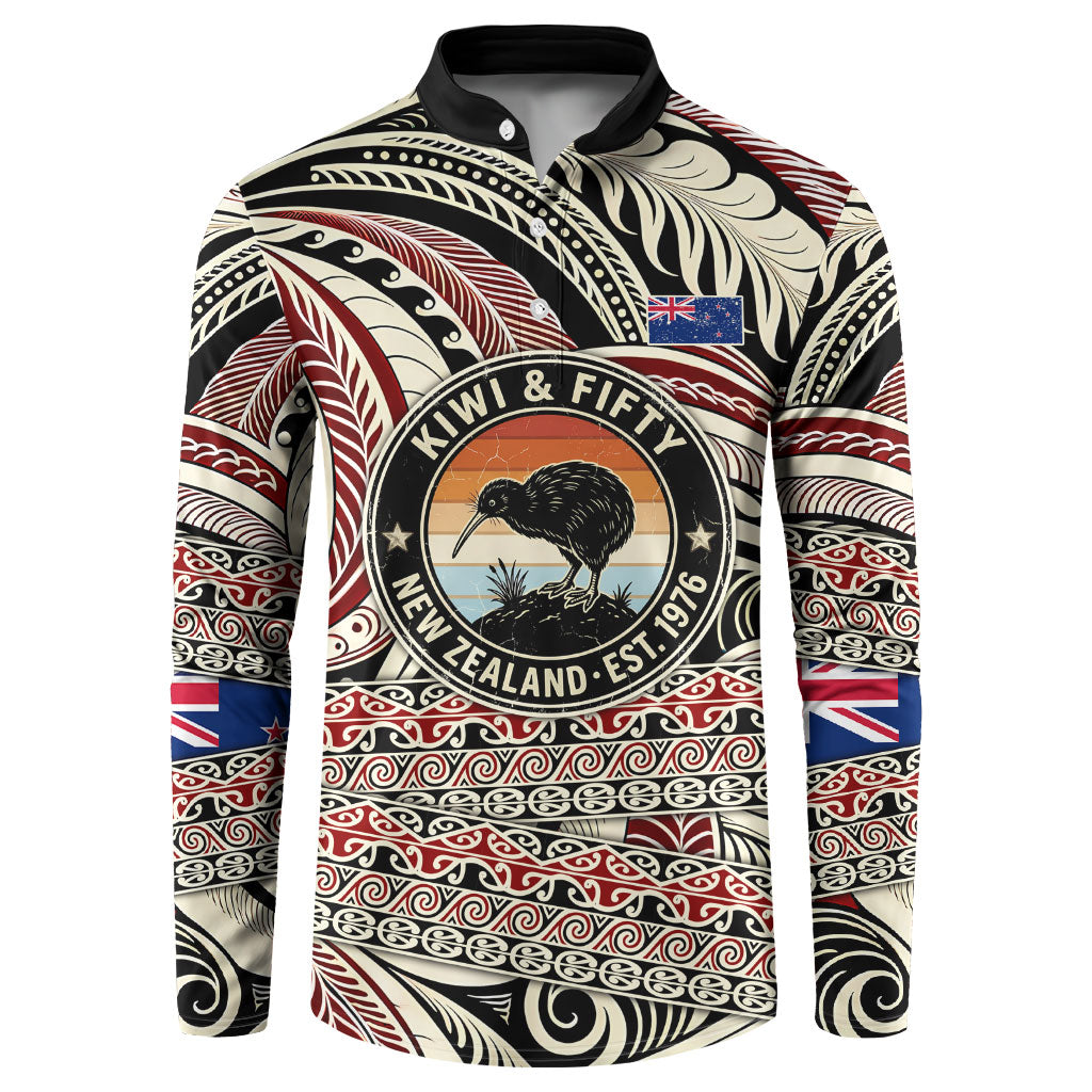 New Zealand 50th Birthday Kiwi Button Sweatshirt Vintage Est 1976 Kiwi Sunset Maori TS04 Red Beige - Polynesian Pride