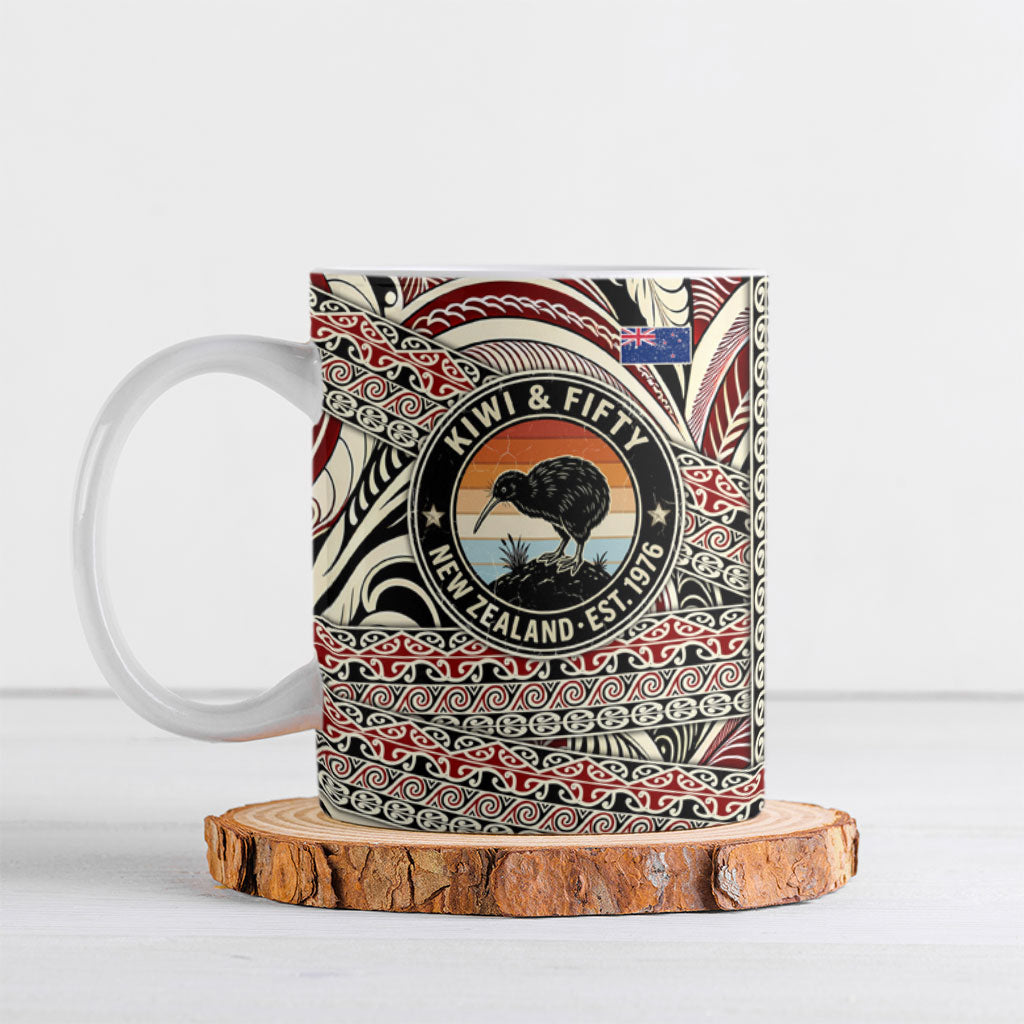 New Zealand 50th Birthday Kiwi Ceramic Mug Vintage Est 1976 Kiwi Sunset Maori