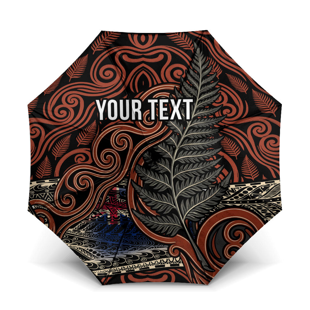 Personalised New Zealand 50th Birthday Umbrella Aotearoa Tribal Pattern Silver Fern Flag TS04 One Size Folded 11.42 inch Opened Diameter 37.4 inch Red Black - Polynesian Pride