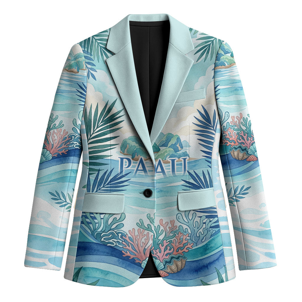 Palau Islands Of Wonder Natural Nature Blazer Watercolor Tropical Beach Waterfall Coral Reef Palm Leaves