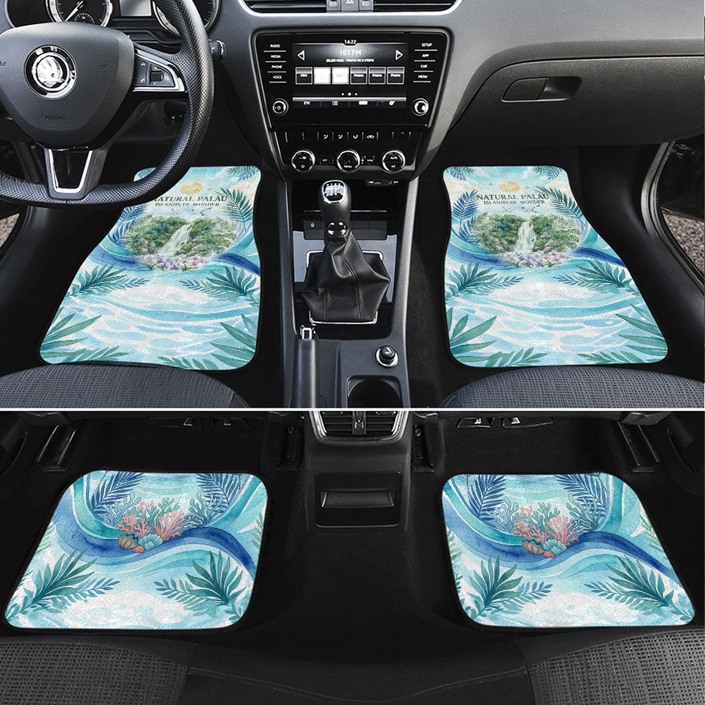 Palau Islands Of Wonder Natural Nature Car Mats Watercolor Tropical Beach Waterfall Coral Reef Palm Leaves