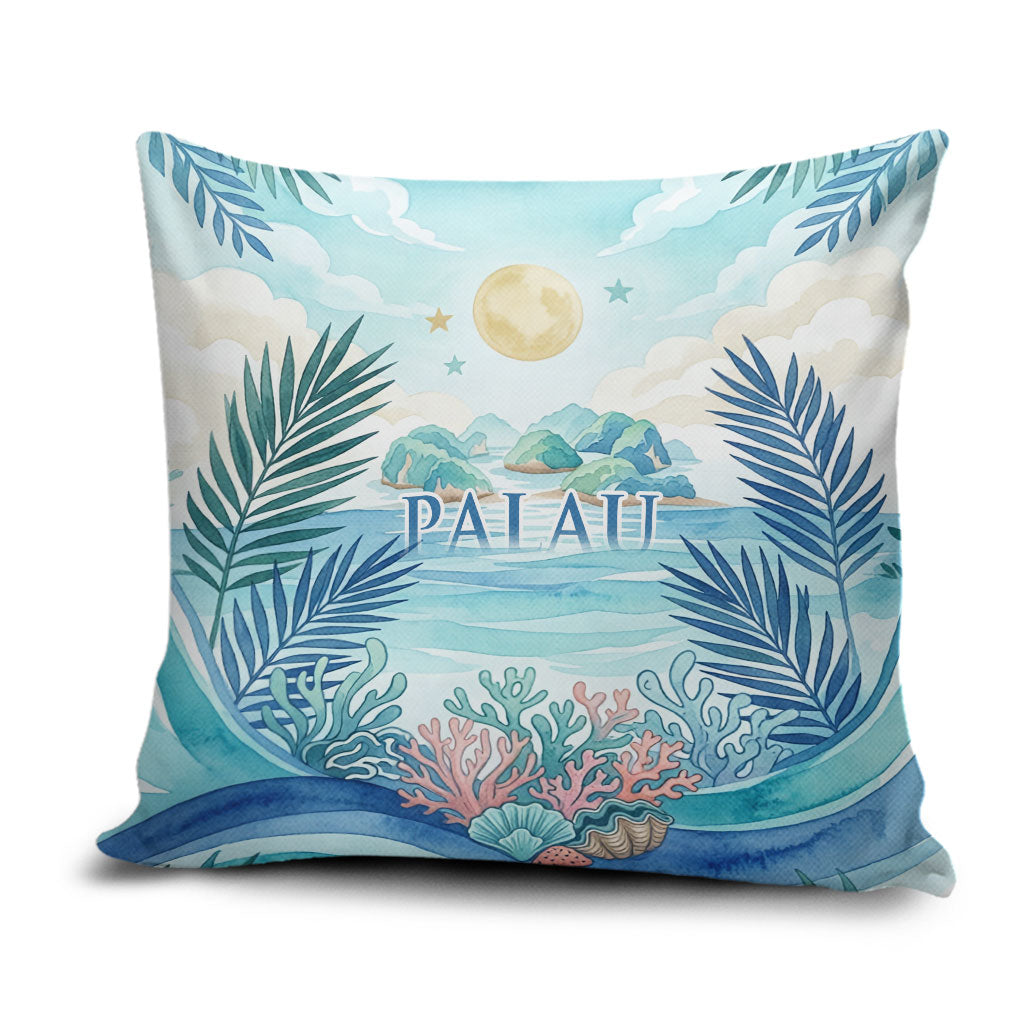 Palau Islands Of Wonder Natural Nature Pillow Cover Watercolor Tropical Beach Waterfall Coral Reef Palm Leaves