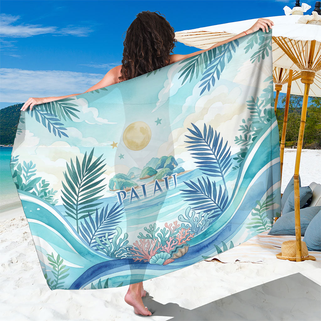Palau Islands Of Wonder Natural Nature Sarong Watercolor Tropical Beach Waterfall Coral Reef Palm Leaves TS04 One Size 44 x 66 inches Blue Green - Polynesian Pride
