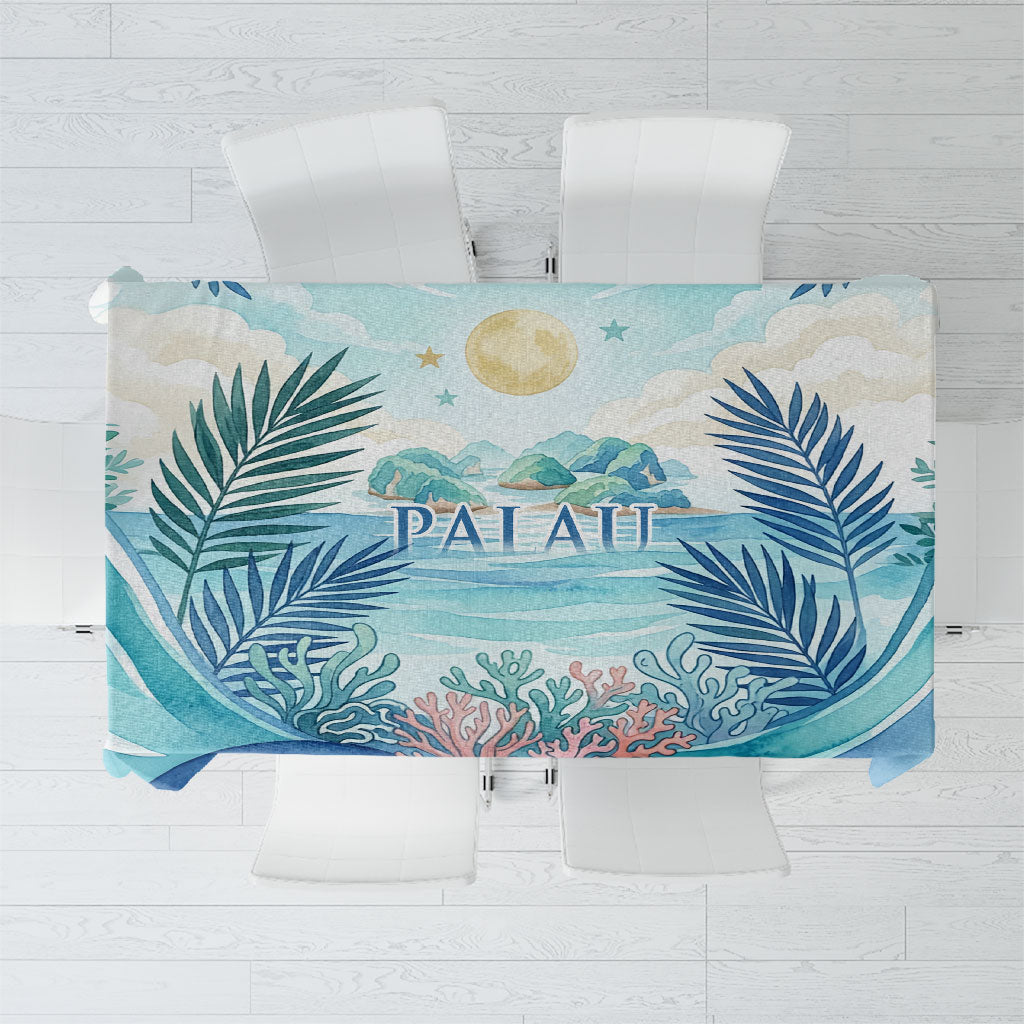 Palau Islands Of Wonder Natural Nature Tablecloth Watercolor Tropical Beach Waterfall Coral Reef Palm Leaves