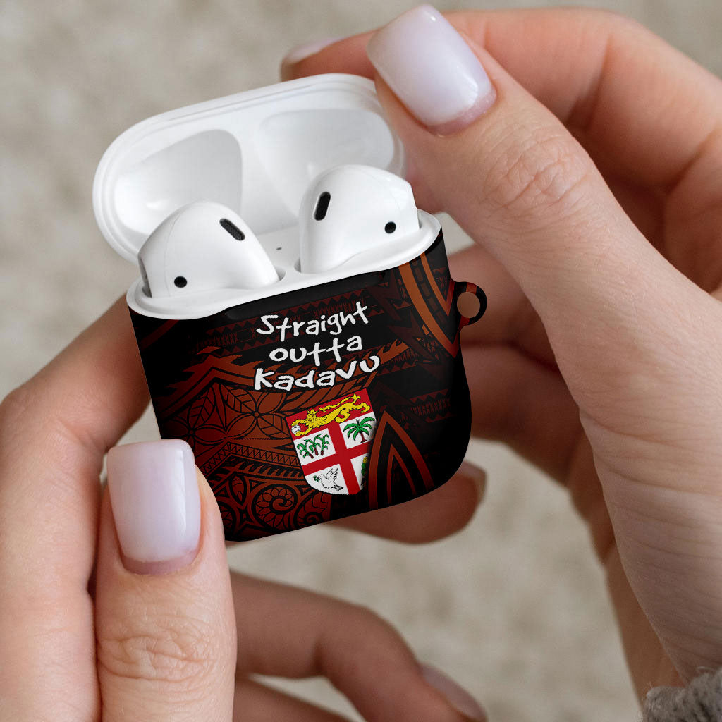 Straight Outta Kadavu Fiji AirPods Case Tribal Polynesian Tattoo Coat Of Arms Flag TS04 - Polynesian Pride