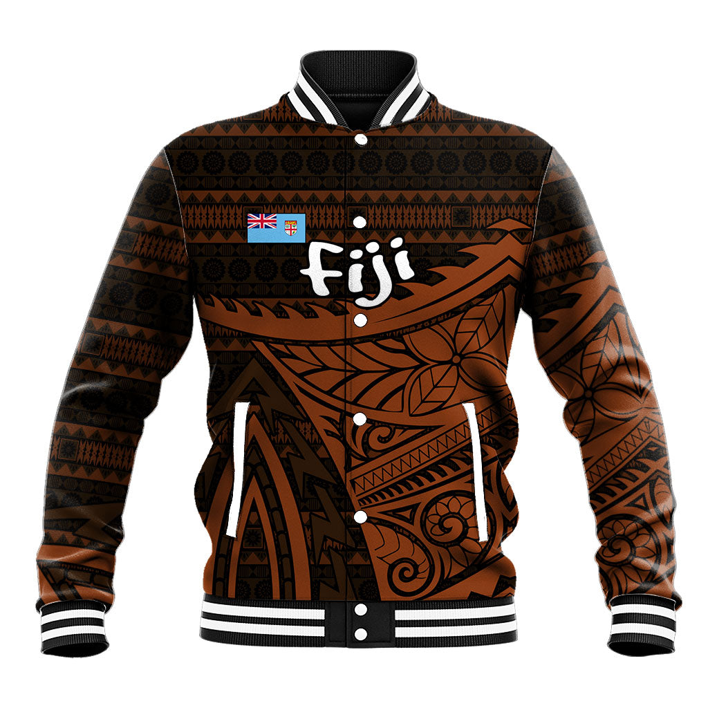 Straight Outta Kadavu Fiji Baseball Jacket Tribal Polynesian Tattoo Coat Of Arms Flag TS04 Unisex Brown Black - Polynesian Pride