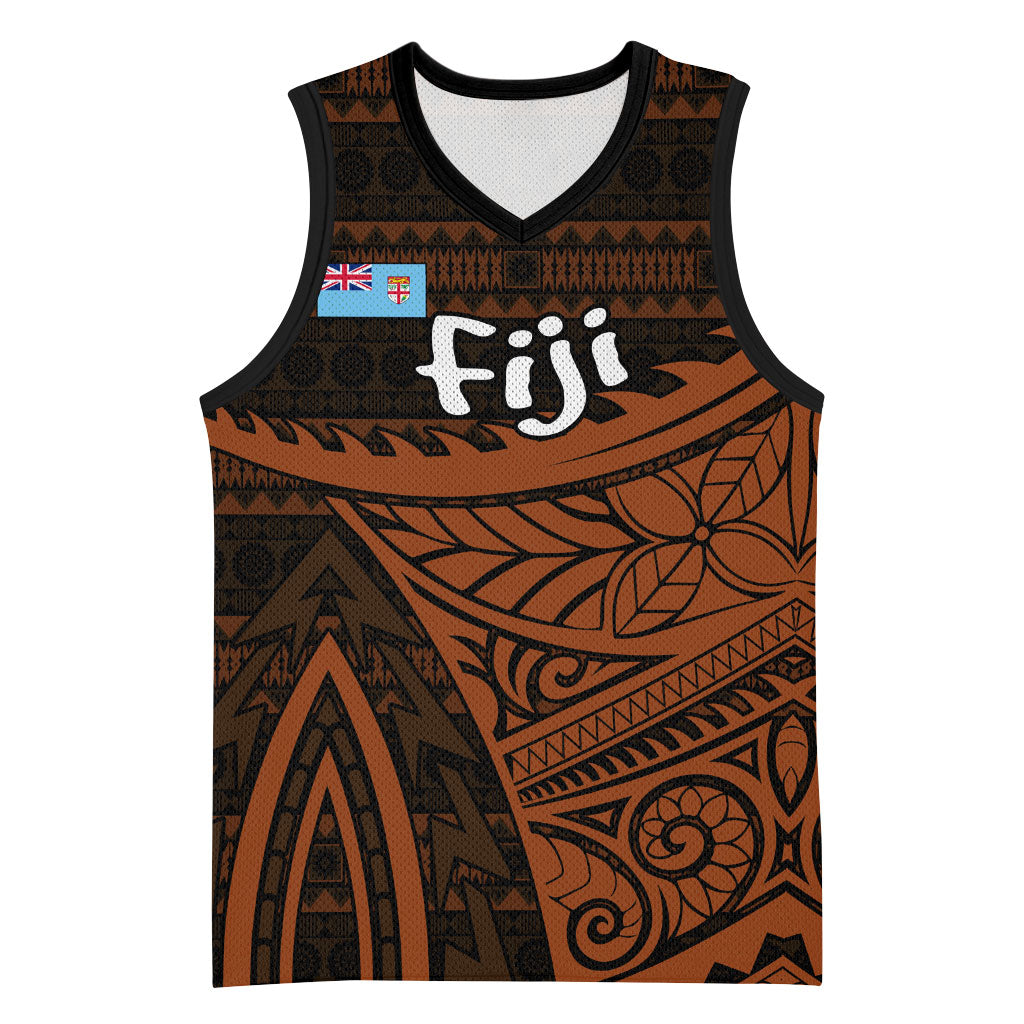 Straight Outta Kadavu Fiji Basketball Jersey Tribal Polynesian Tattoo Coat Of Arms Flag TS04 Unisex Brown Black - Polynesian Pride