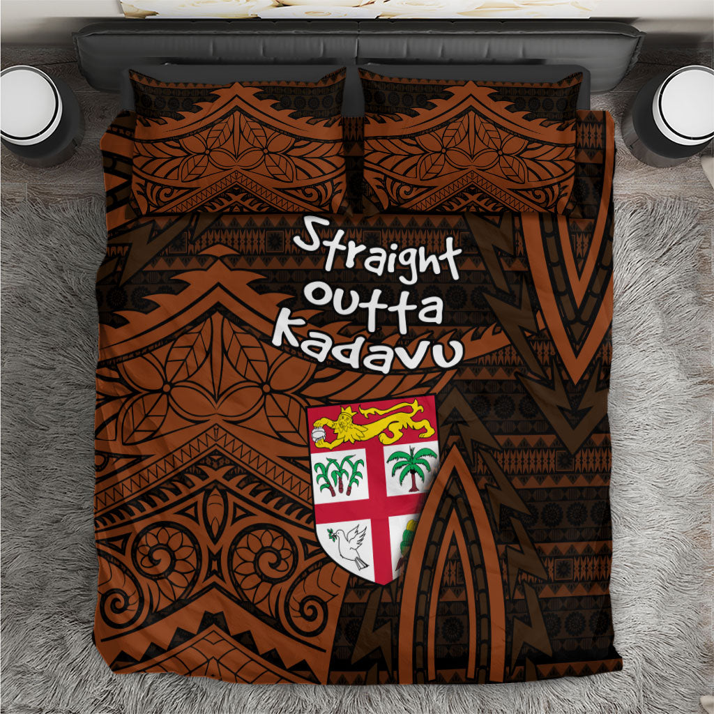 Straight Outta Kadavu Fiji Bedding Set Tribal Polynesian Tattoo Coat Of Arms Flag TS04 Brown Black - Polynesian Pride