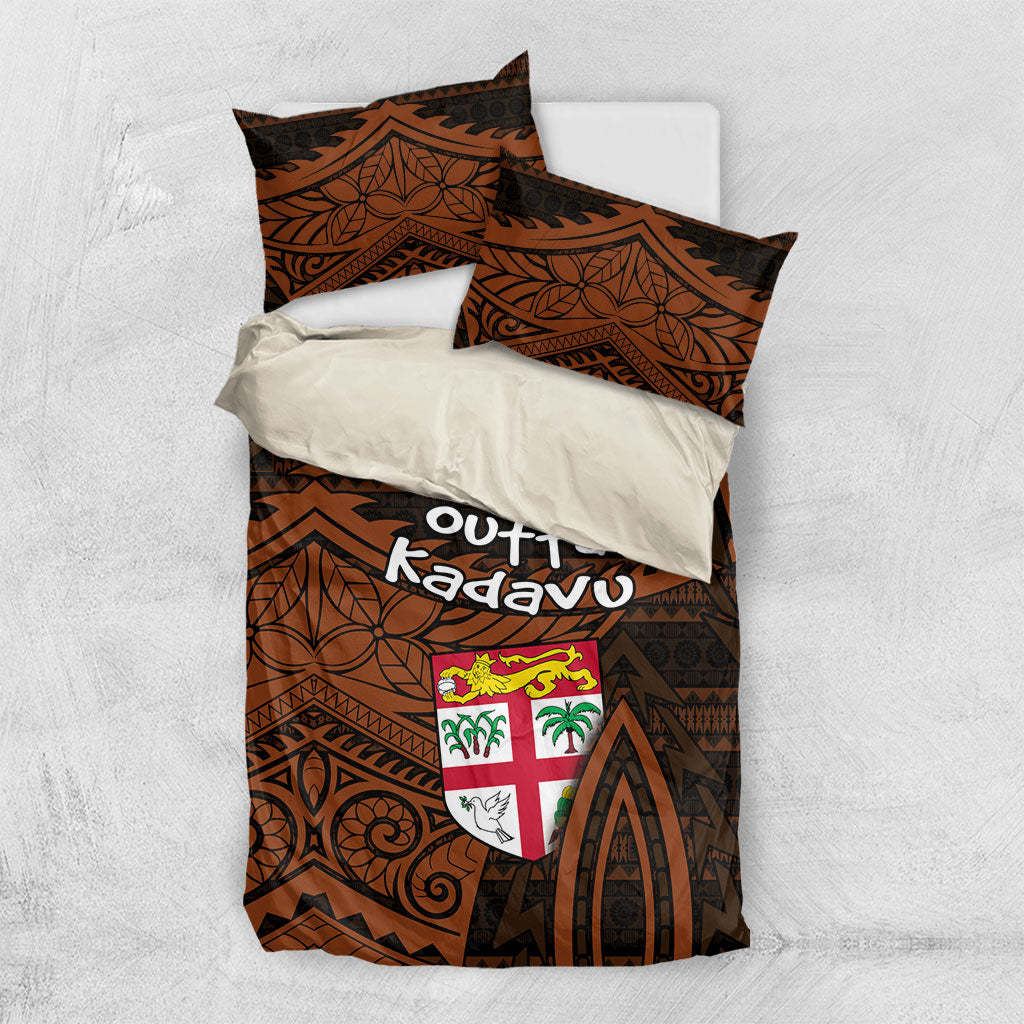 Straight Outta Kadavu Fiji Bedding Set Tribal Polynesian Tattoo Coat Of Arms Flag TS04 US Twin 172cm x 218cm Brown Black - Polynesian Pride