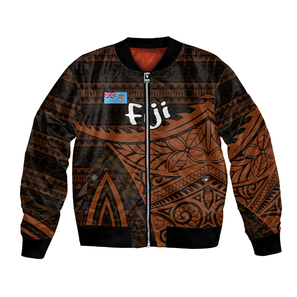 Straight Outta Kadavu Fiji Bomber Jacket Tribal Polynesian Tattoo Coat Of Arms Flag TS04 Unisex Brown Black - Polynesian Pride