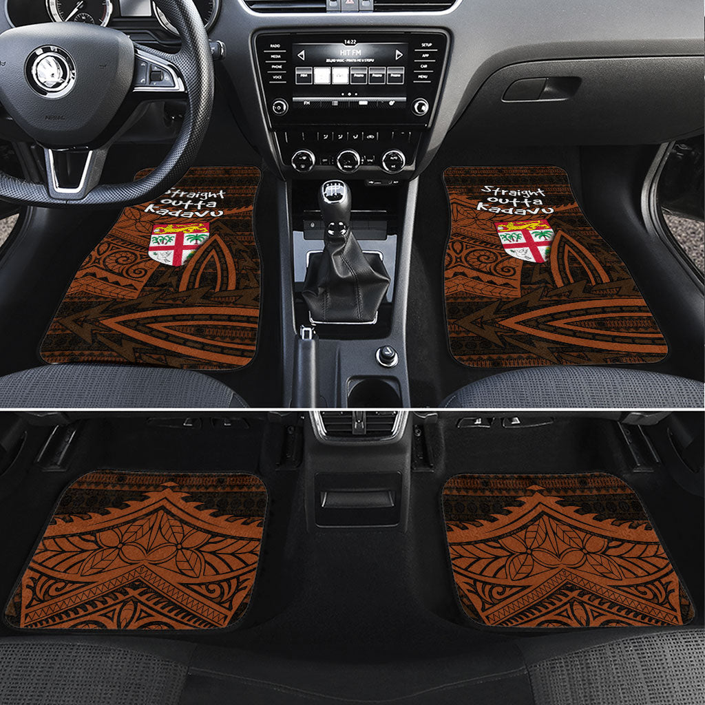 Straight Outta Kadavu Fiji Car Mats Tribal Polynesian Tattoo Coat Of Arms Flag TS04 Set 4pcs Brown Black - Polynesian Pride