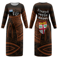Straight Outta Kadavu Fiji Couples Matching Long Sleeve Bodycon Dress and Long Sleeve Button Shirt Tribal Polynesian Tattoo Coat Of Arms Flag TS04 - Polynesian Pride