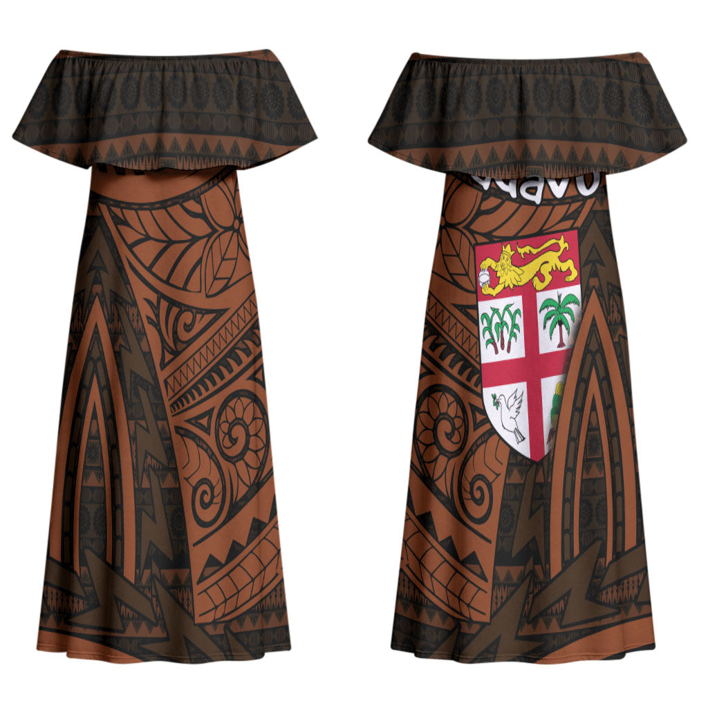 Straight Outta Kadavu Fiji Couples Matching Off Shoulder Maxi Dress and Long Sleeve Button Shirt Tribal Polynesian Tattoo Coat Of Arms Flag TS04 - Polynesian Pride