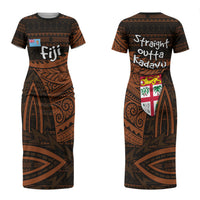 Straight Outta Kadavu Fiji Couples Matching Short Sleeve Bodycon Dress and Long Sleeve Button Shirt Tribal Polynesian Tattoo Coat Of Arms Flag TS04 - Polynesian Pride