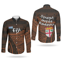 Straight Outta Kadavu Fiji Couples Matching Summer Maxi Dress and Long Sleeve Button Shirt Tribal Polynesian Tattoo Coat Of Arms Flag TS04 - Polynesian Pride