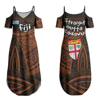 Straight Outta Kadavu Fiji Couples Matching Summer Maxi Dress and Long Sleeve Button Shirt Tribal Polynesian Tattoo Coat Of Arms Flag TS04 - Polynesian Pride