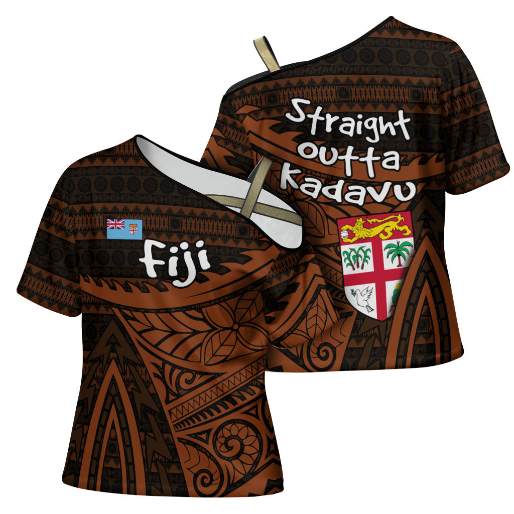 Straight Outta Kadavu Fiji Cross Shoulder Shirt Tribal Polynesian Tattoo Coat Of Arms Flag TS04 - Polynesian Pride
