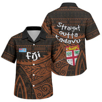 Straight Outta Kadavu Fiji Family Matching Off The Shoulder Long Sleeve Dress and Hawaiian Shirt Tribal Polynesian Tattoo Coat Of Arms Flag TS04 Son's Shirt Brown Black - Polynesian Pride