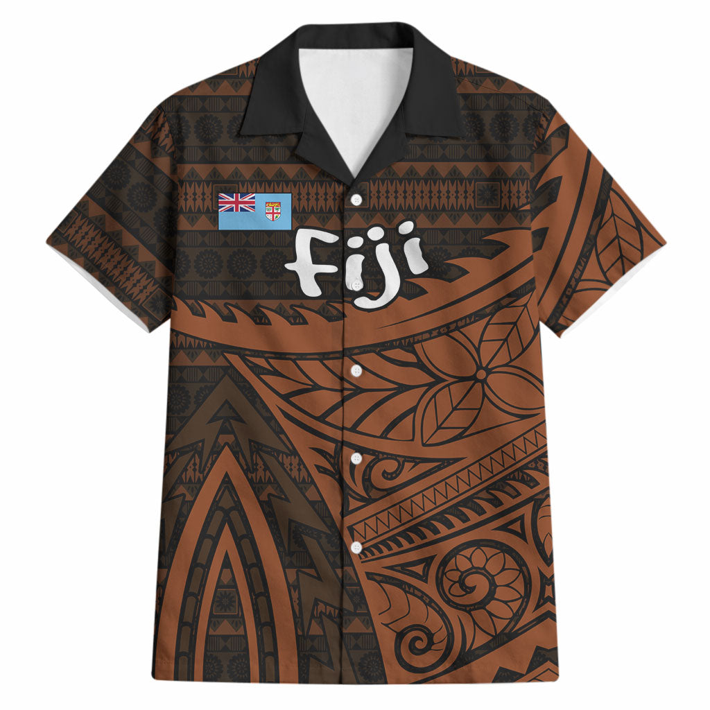 Straight Outta Kadavu Fiji Hawaiian Shirt Tribal Polynesian Tattoo Coat Of Arms Flag TS04 Brown Black - Polynesian Pride