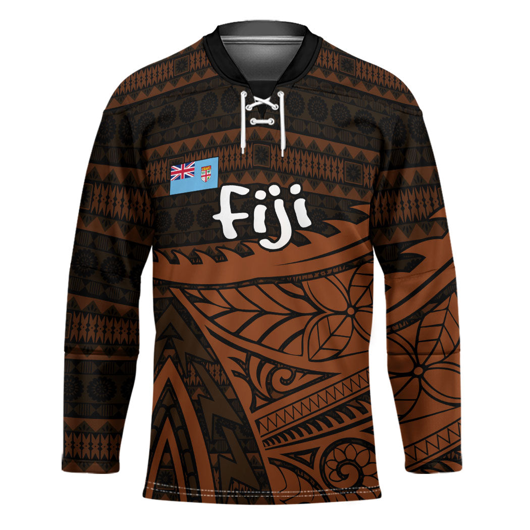 Straight Outta Kadavu Fiji Hockey Jersey Tribal Polynesian Tattoo Coat Of Arms Flag TS04 Unisex Brown Black - Polynesian Pride