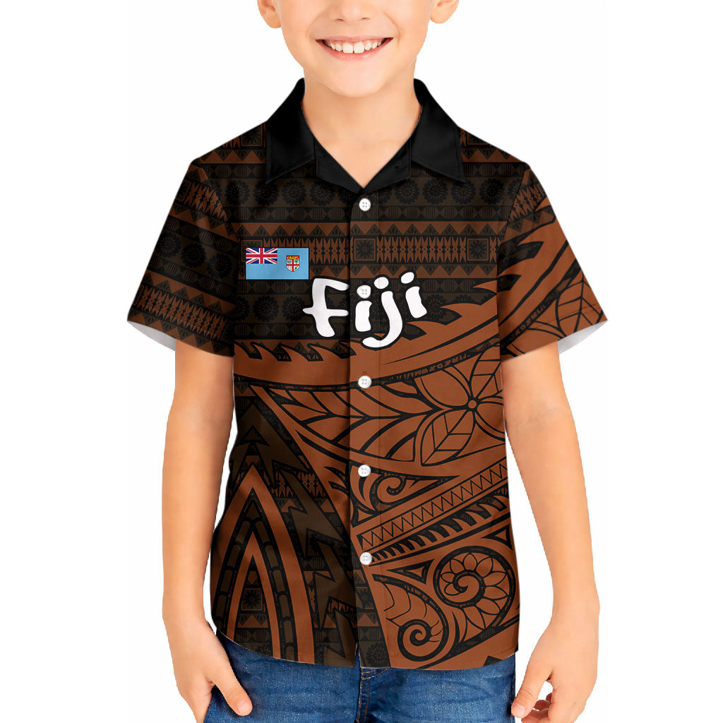 Straight Outta Kadavu Fiji Kid Hawaiian Shirt Tribal Polynesian Tattoo Coat Of Arms Flag TS04 Kid Brown Black - Polynesian Pride