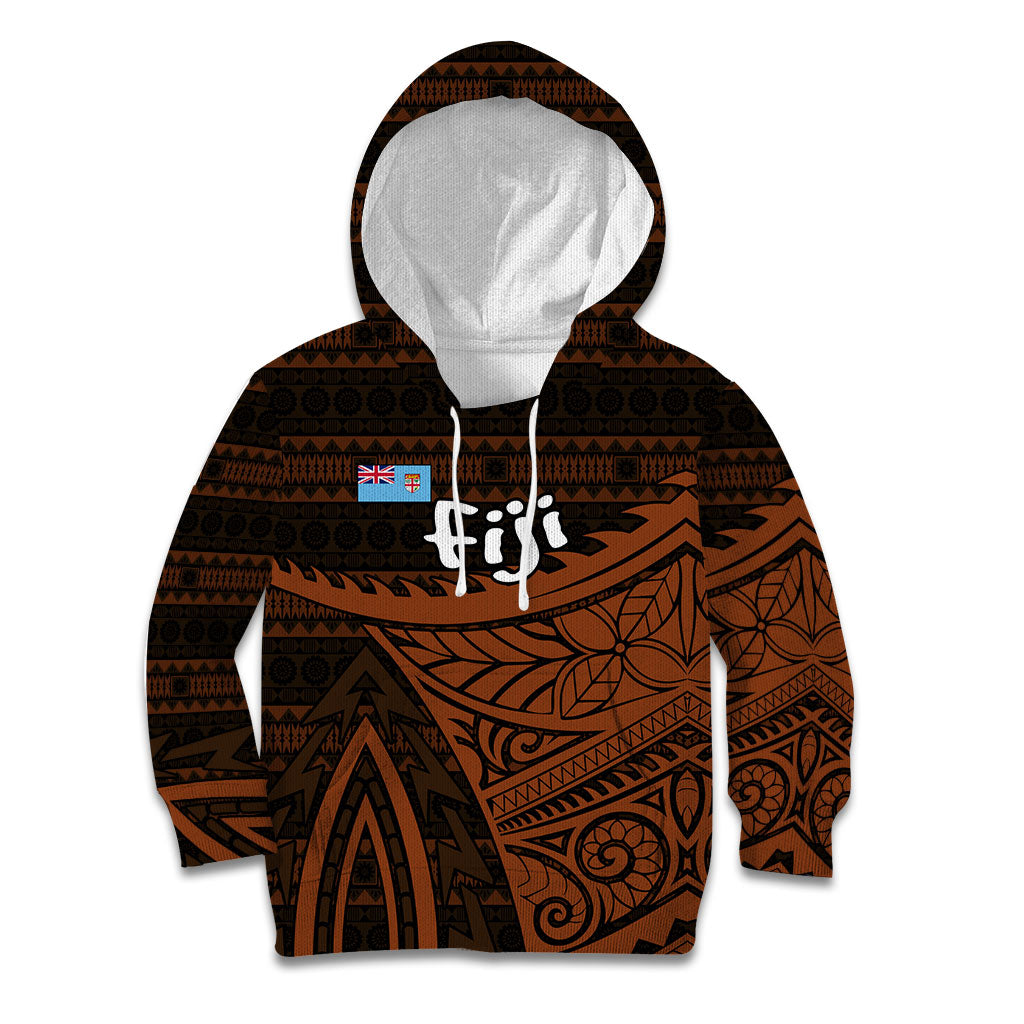 Straight Outta Kadavu Fiji Kid Hoodie Tribal Polynesian Tattoo Coat Of Arms Flag TS04 Hoodie Brown Black - Polynesian Pride