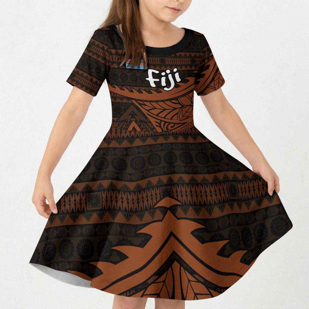 Straight Outta Kadavu Fiji Kid Short Sleeve Dress Tribal Polynesian Tattoo Coat Of Arms Flag TS04 KID Brown Black - Polynesian Pride