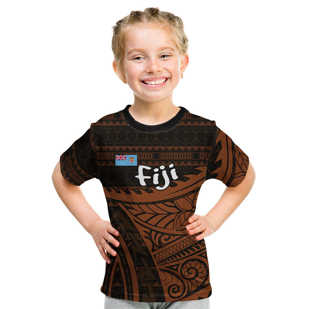 Straight Outta Kadavu Fiji Kid T Shirt Tribal Polynesian Tattoo Coat Of Arms Flag TS04 Brown Black - Polynesian Pride