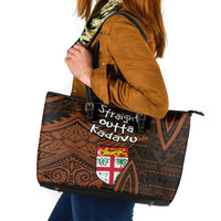 Straight Outta Kadavu Fiji Leather Tote Bag Tribal Polynesian Tattoo Coat Of Arms Flag TS04 Brown Black - Polynesian Pride