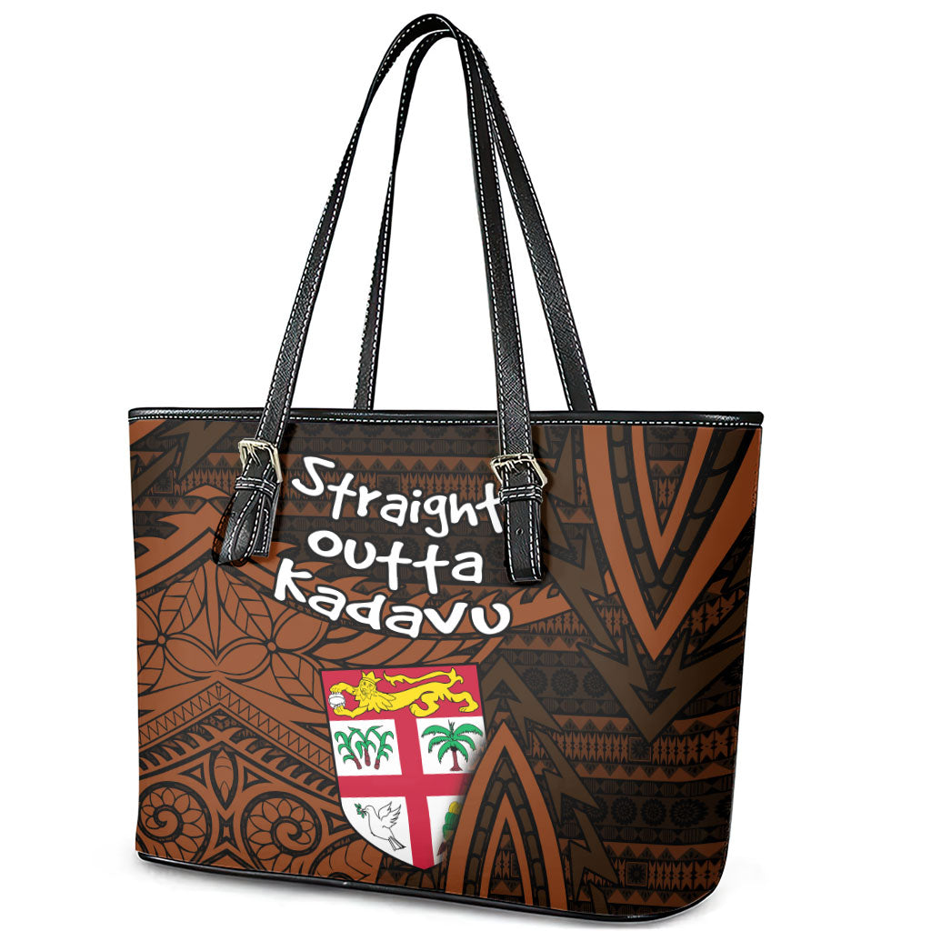 Straight Outta Kadavu Fiji Leather Tote Bag Tribal Polynesian Tattoo Coat Of Arms Flag TS04 - Polynesian Pride
