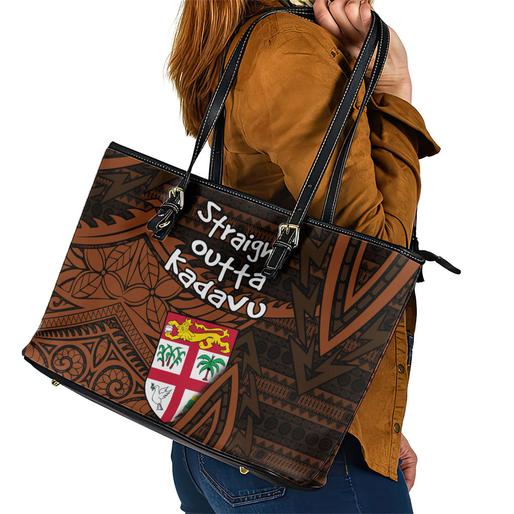 Straight Outta Kadavu Fiji Leather Tote Bag Tribal Polynesian Tattoo Coat Of Arms Flag TS04 - Polynesian Pride