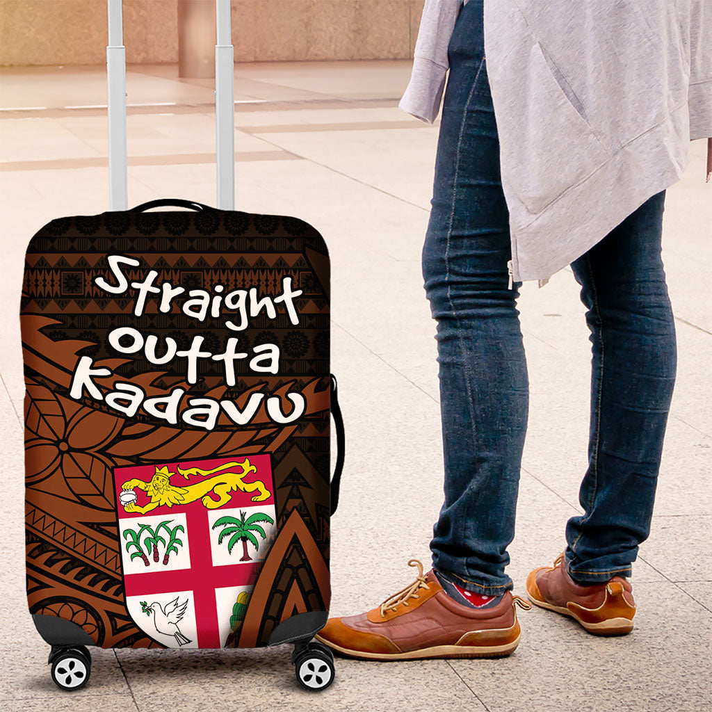 Straight Outta Kadavu Fiji Luggage Cover Tribal Polynesian Tattoo Coat Of Arms Flag TS04 Brown Black - Polynesian Pride