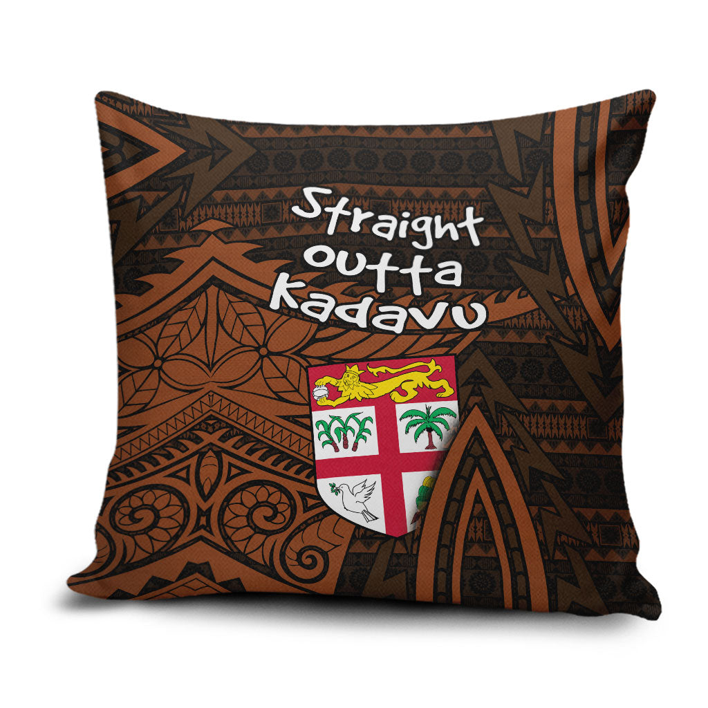 Straight Outta Kadavu Fiji Pillow Cover Tribal Polynesian Tattoo Coat Of Arms Flag TS04 Brown Black - Polynesian Pride