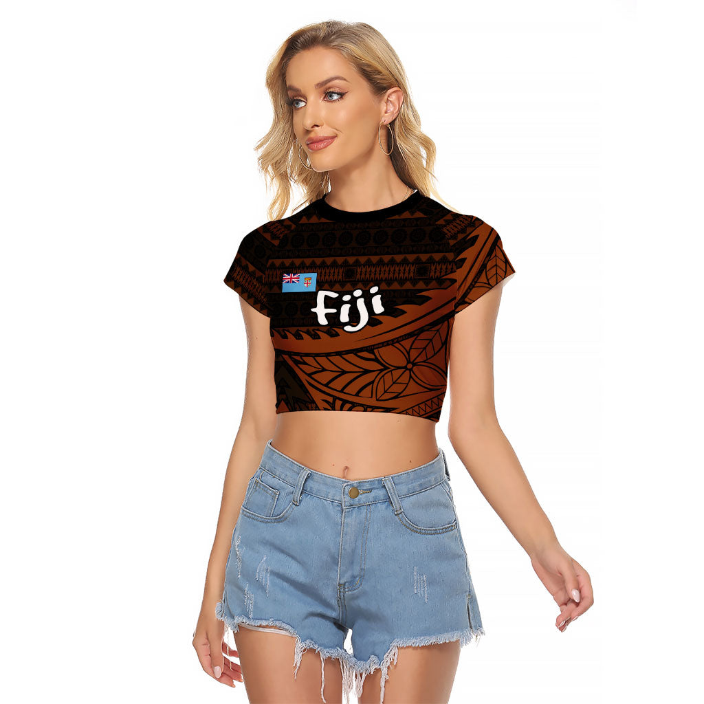 Straight Outta Kadavu Fiji Raglan Cropped T Shirt Tribal Polynesian Tattoo Coat Of Arms Flag TS04 Female Brown Black - Polynesian Pride