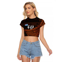 Straight Outta Kadavu Fiji Raglan Cropped T Shirt Tribal Polynesian Tattoo Coat Of Arms Flag TS04 Female Brown Black - Polynesian Pride