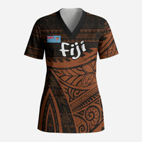 Straight Outta Kadavu Fiji Scrub Top Tribal Polynesian Tattoo Coat Of Arms Flag TS04 Adult Brown Black - Polynesian Pride