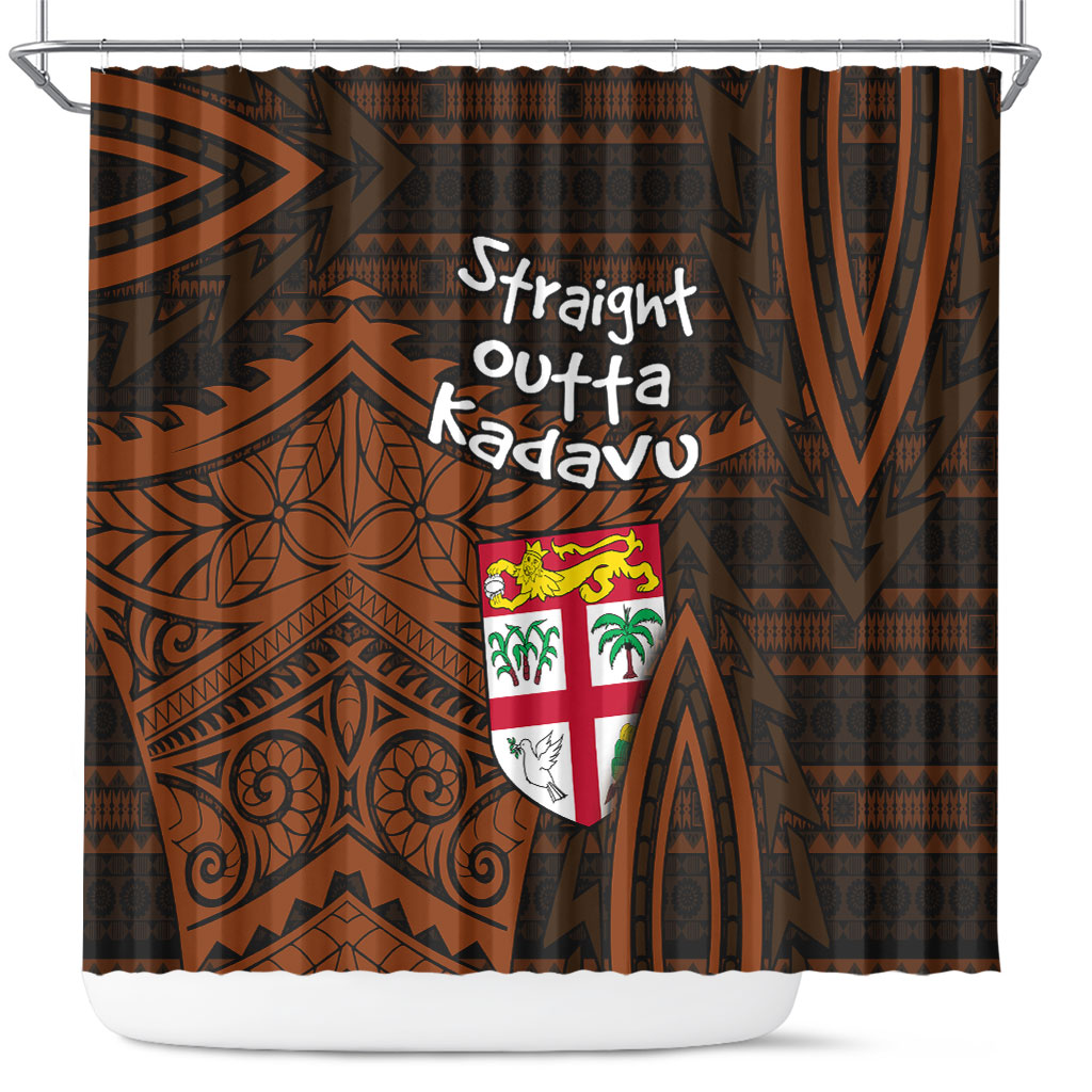 Straight Outta Kadavu Fiji Shower Curtain Tribal Polynesian Tattoo Coat Of Arms Flag TS04 Brown Black - Polynesian Pride