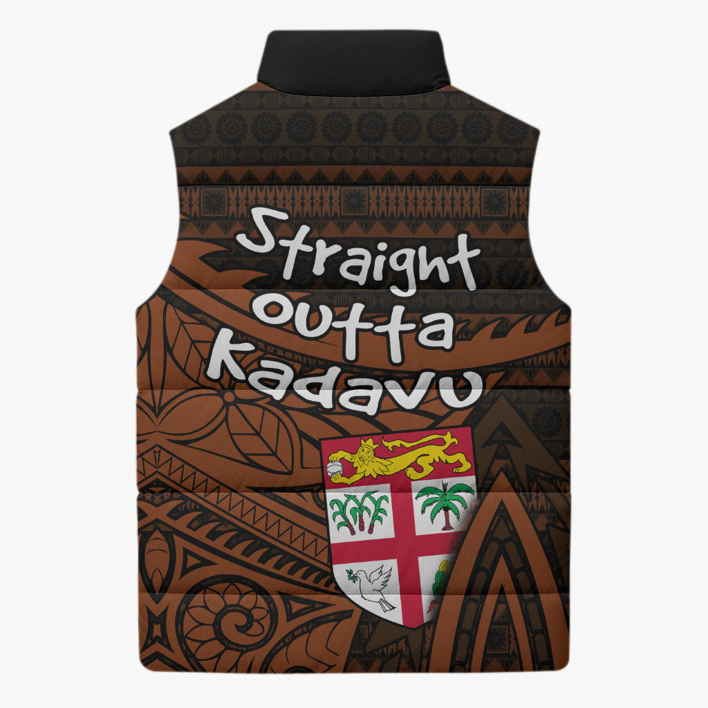 Straight Outta Kadavu Fiji Sleeveless Puffer Jacket Tribal Polynesian Tattoo Coat Of Arms Flag TS04 - Polynesian Pride
