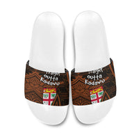 Straight Outta Kadavu Fiji Slide Sandals Tribal Polynesian Tattoo Coat Of Arms Flag TS04 Brown Black - Polynesian Pride