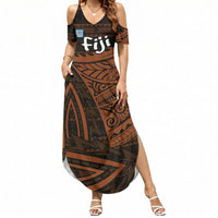 Straight Outta Kadavu Fiji Summer Maxi Dress Tribal Polynesian Tattoo Coat Of Arms Flag TS04 Women Brown Black - Polynesian Pride