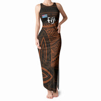 Straight Outta Kadavu Fiji Tank Maxi Dress Tribal Polynesian Tattoo Coat Of Arms Flag TS04 Women Brown Black - Polynesian Pride