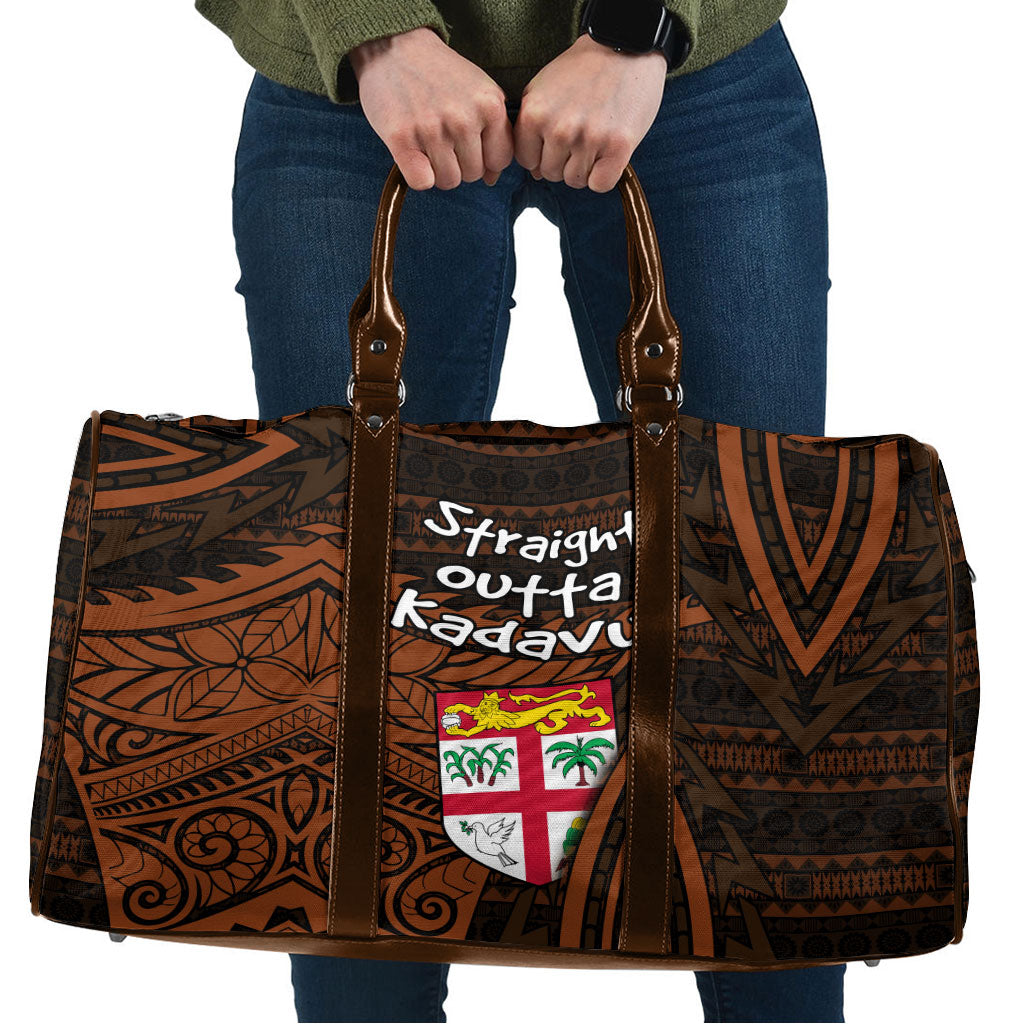 Straight Outta Kadavu Fiji Travel Bag Tribal Polynesian Tattoo Coat Of Arms Flag TS04 Brown Black - Polynesian Pride