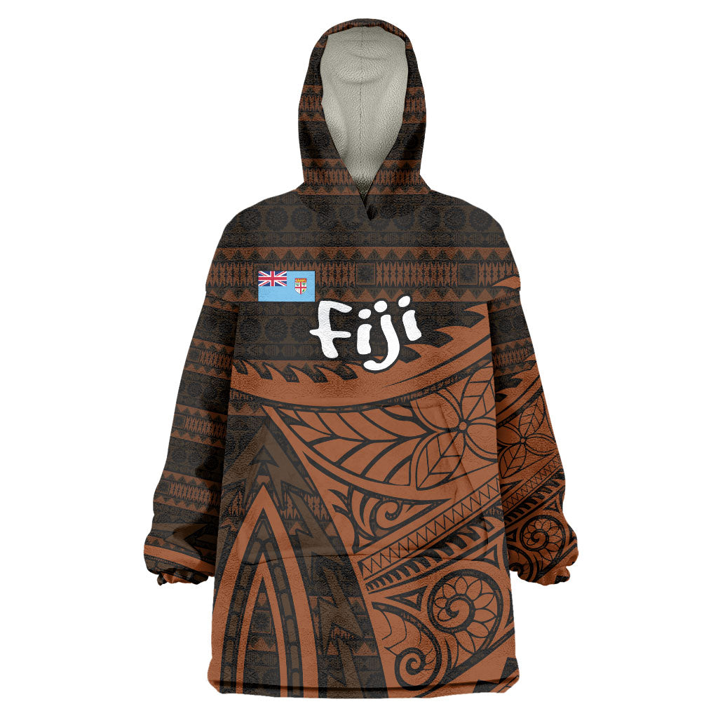 Straight Outta Kadavu Fiji Wearable Blanket Hoodie Tribal Polynesian Tattoo Coat Of Arms Flag TS04 One Size Brown Black - Polynesian Pride