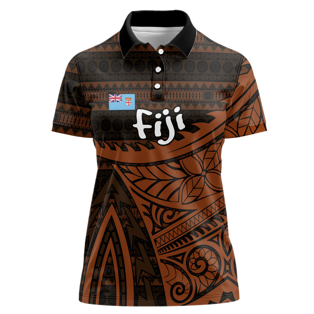 Straight Outta Kadavu Fiji Women Polo Shirt Tribal Polynesian Tattoo Coat Of Arms Flag TS04 Female Brown Black - Polynesian Pride