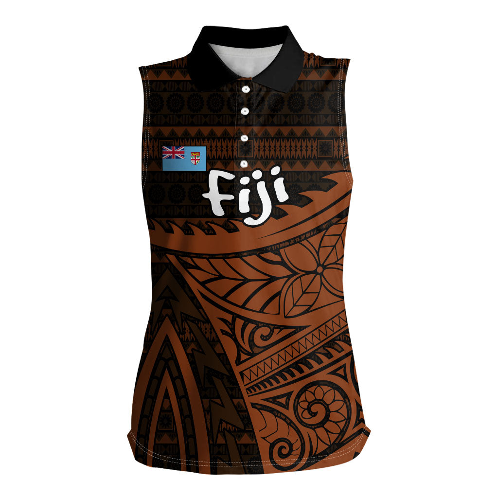 Straight Outta Kadavu Fiji Women Sleeveless Polo Shirt Tribal Polynesian Tattoo Coat Of Arms Flag TS04 Female Brown Black - Polynesian Pride