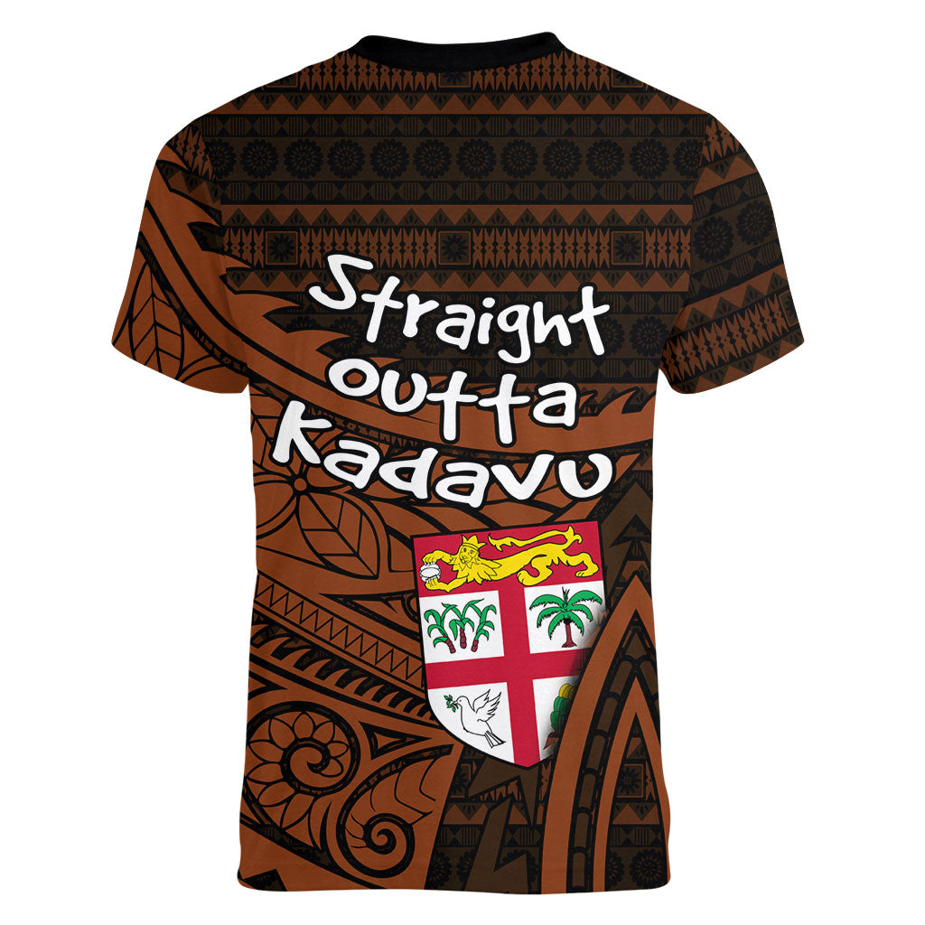 Straight Outta Kadavu Fiji Women V-Neck T-Shirt Tribal Polynesian Tattoo Coat Of Arms Flag TS04 - Polynesian Pride