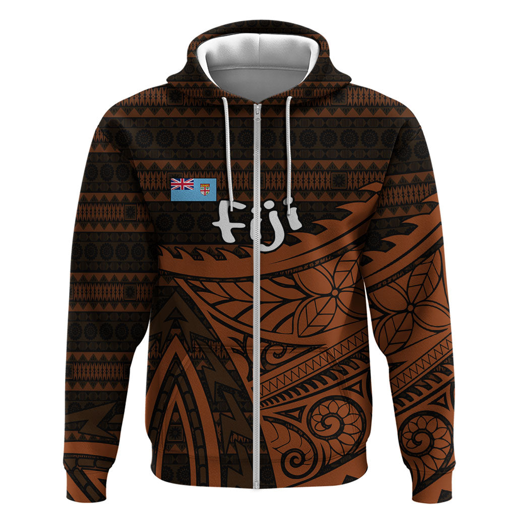 Straight Outta Kadavu Fiji Zip Hoodie Tribal Polynesian Tattoo Coat Of Arms Flag TS04 Zip Hoodie Brown Black - Polynesian Pride