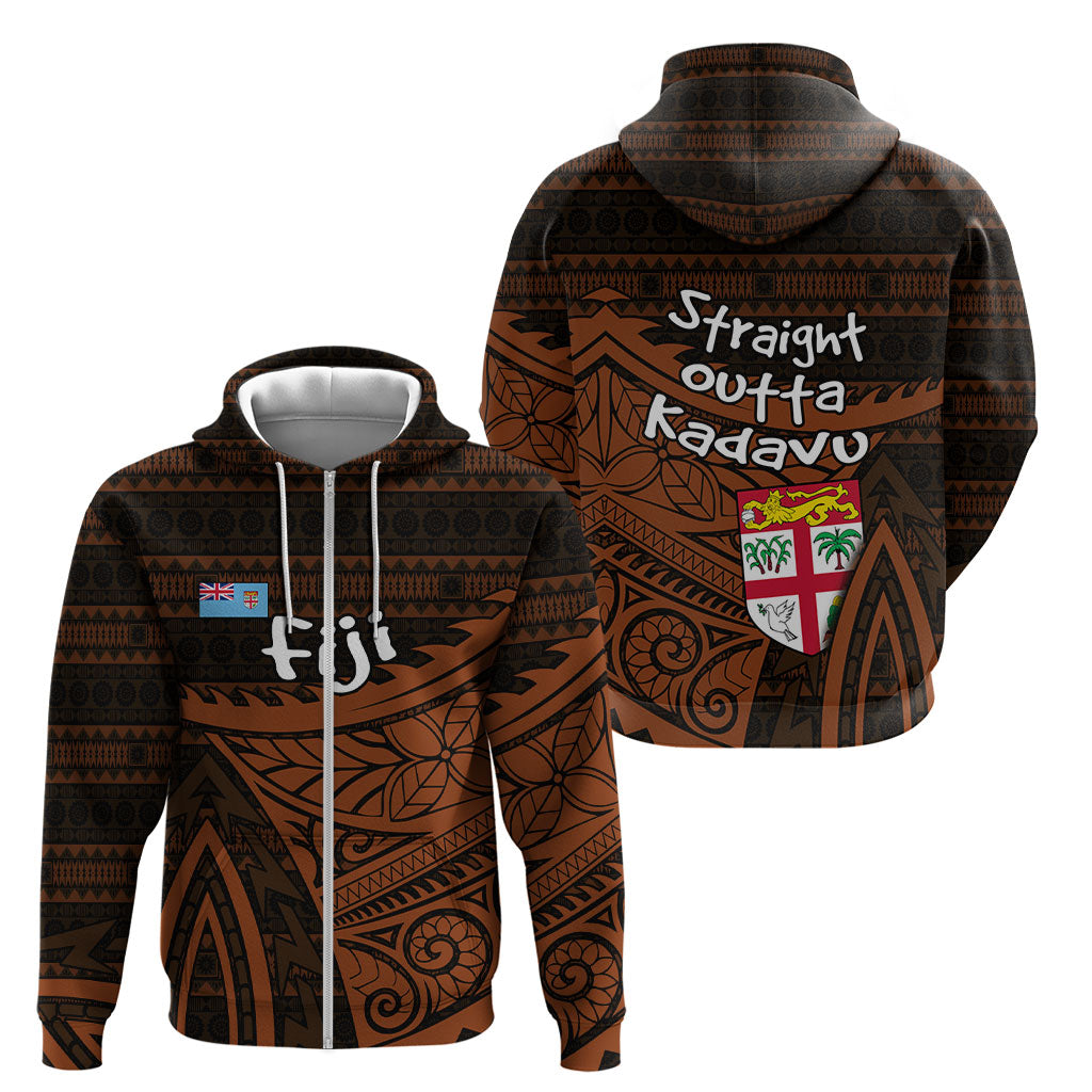 Straight Outta Kadavu Fiji Zip Hoodie Tribal Polynesian Tattoo Coat Of Arms Flag TS04 - Polynesian Pride