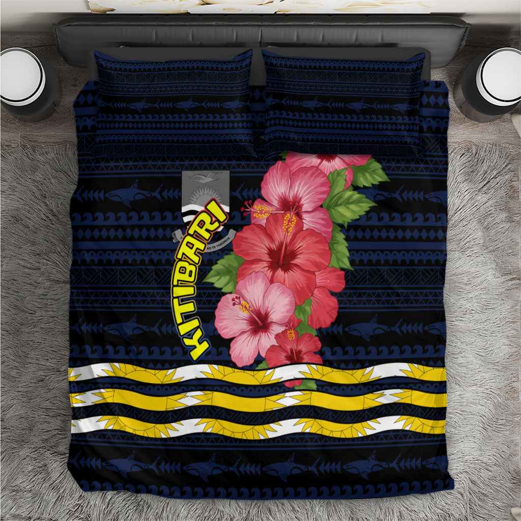 Kiribati Bedding Set Tropical Pink Hibiscus Flowers Polynesian Tribal TS04 Blue Black - Polynesian Pride