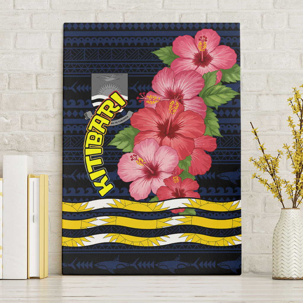Kiribati Canvas Wall Art Tropical Pink Hibiscus Flowers Polynesian Tribal TS04 Without Frame Blue Black - Polynesian Pride